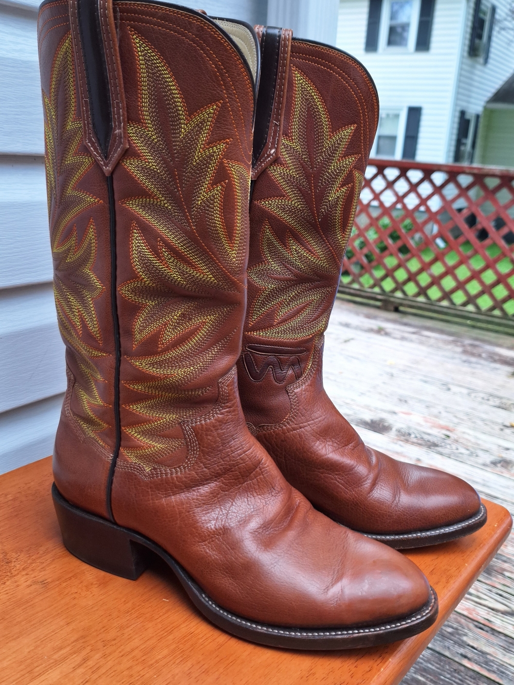 Men's Paul BOND Custom Brown Western Leather Cowboy Boots, Size 9.5D Handmade - Picture 4 of 6